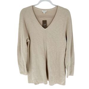 J Jill Sweater Womens Large Beige Oatmeal V Neck Lagenlook Comfy Soft NEW $89